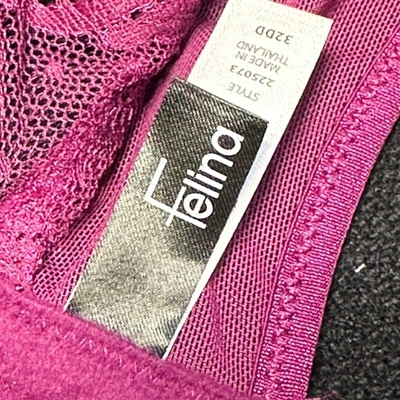 BRA FELINA 32DD Plum Plunge Underwire Silky Lace Detail Light Pad 225073 3451 PS - Picture 6 of 10